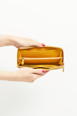 Prada Yellow Pebbled Leather Zip Wallet