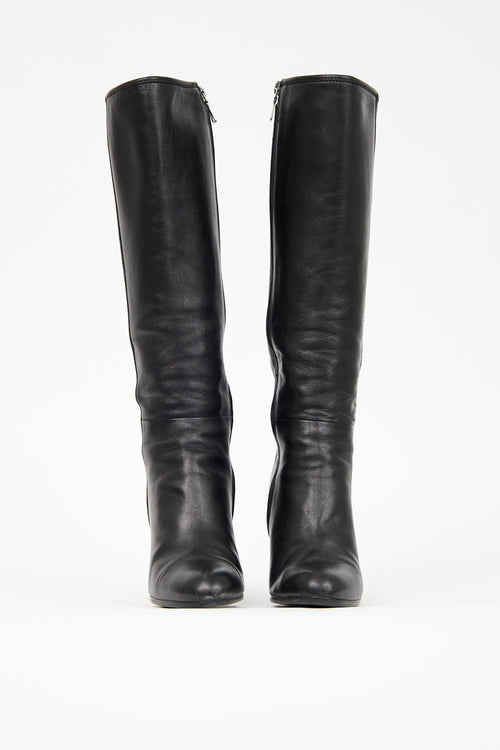 Prada Black Leather Heeled Boot