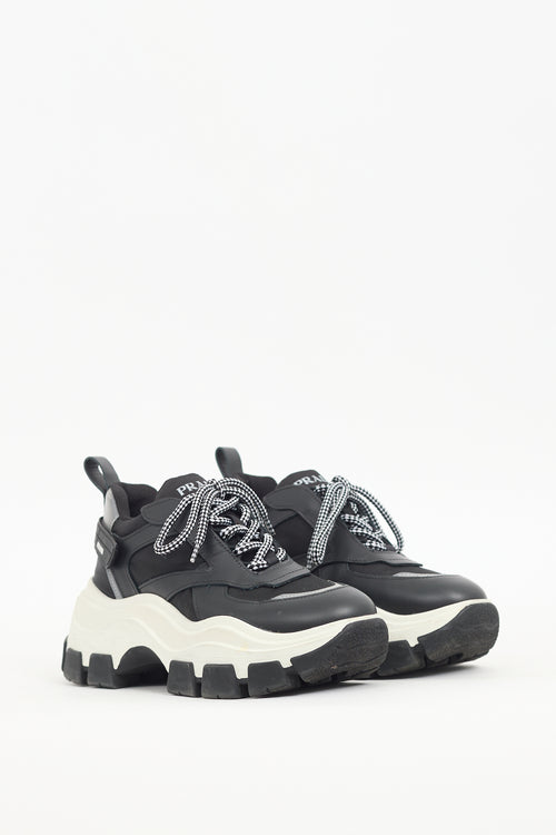 Prada Black & White Leather Pegasus Sneaker