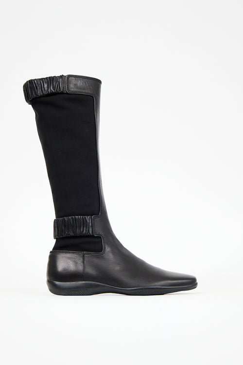 Prada Sport Black Leather & Neoprene Boot