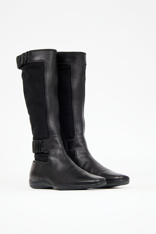 Prada Sport Black Leather & Neoprene Boot