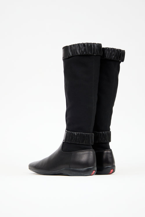 Prada Sport Black Leather & Neoprene Boot