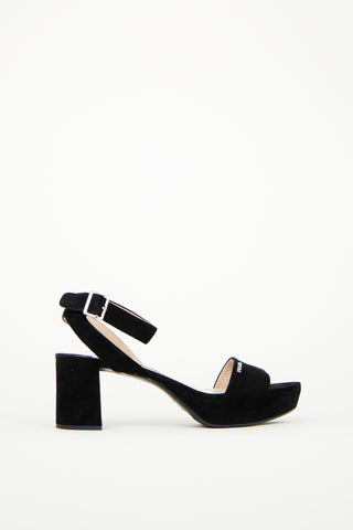 Prada Black Suede Logo Heeled Sandal