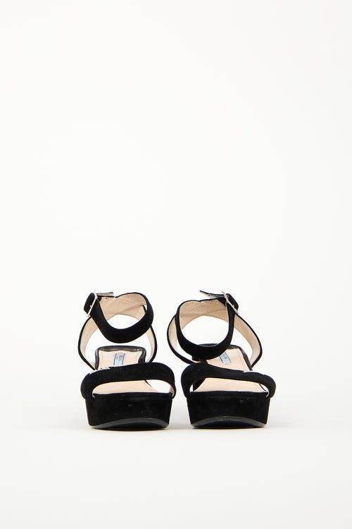 Prada Black Suede Logo Heeled Sandal