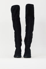 Prada Black Suede Thigh High Heeled Boot