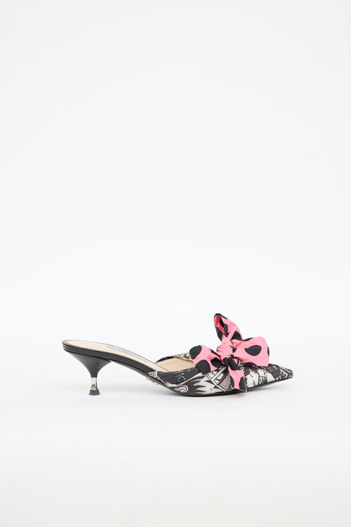 Prada Bow Comic Print Mules