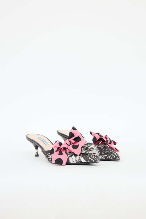 Prada Bow Comic Print Mules
