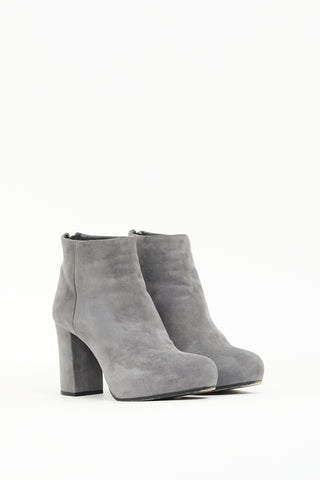 Prada Grey Suede Heeled Ankle Boot