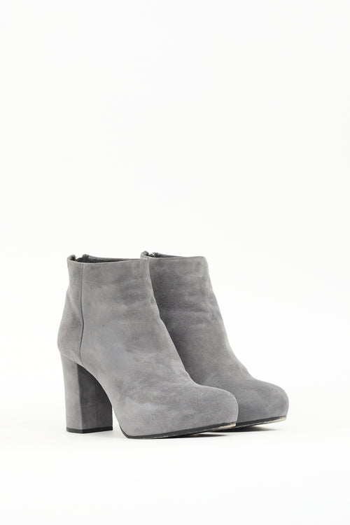 Prada Grey Suede Heeled Ankle Boot