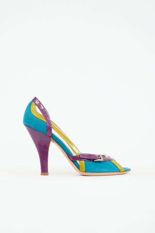 Prada Vintage Patent Leather & Canvas Heel