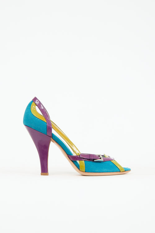 Prada Vintage Patent Leather & Canvas Heel