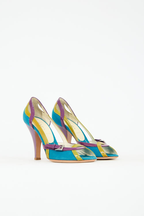 Prada Vintage Patent Leather & Canvas Heel