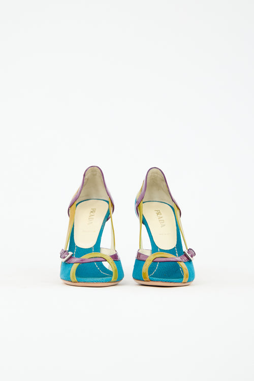 Prada Vintage Patent Leather & Canvas Heel