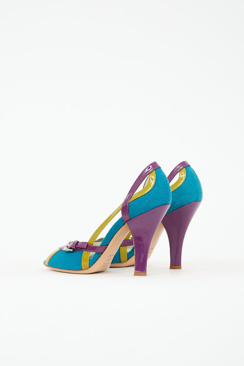 Prada Vintage Patent Leather & Canvas Heel