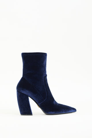 Prada Navy Velvet Pointed Toe Boot