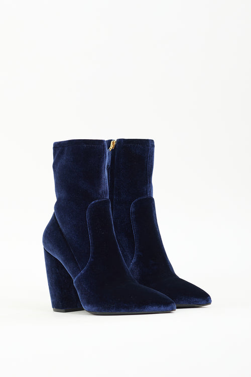 Prada Navy Velvet Pointed Toe Boot