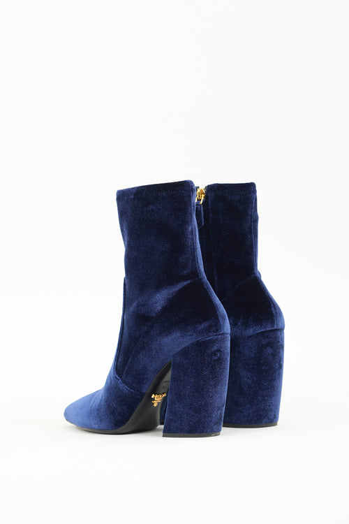 Prada Navy Velvet Pointed Toe Boot