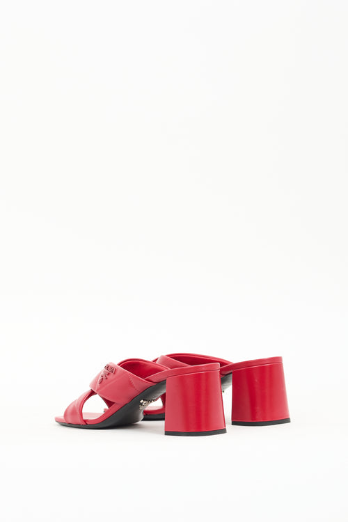 Prada Red Leather Quilted Cross Mule