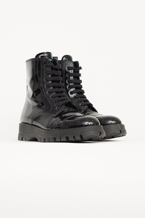 Prada Black Patent Leather Combat Boot