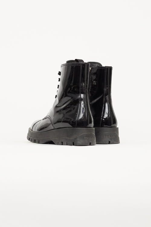 Prada Black Patent Leather Combat Boot
