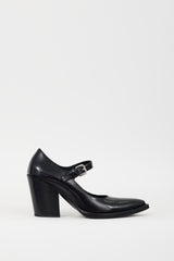 Prada Black Leather Pointed Toe Mary Jane Pump