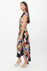 Preen Black & Multi Floral Ruched Dress
