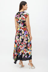 Preen Black & Multi Floral Ruched Dress