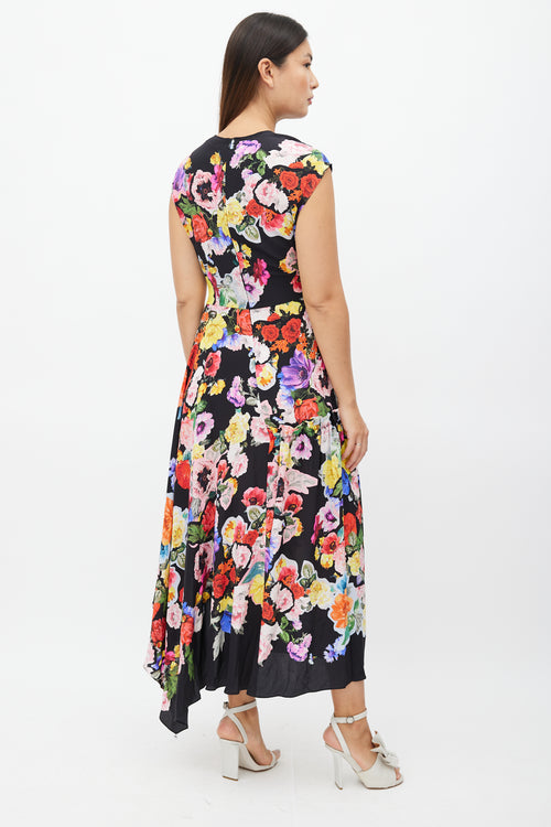 Preen Black & Multi Floral Ruched Dress