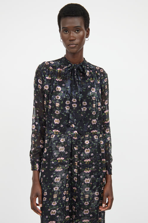 Preen Pink & Black Floral Long Sleeve Dress