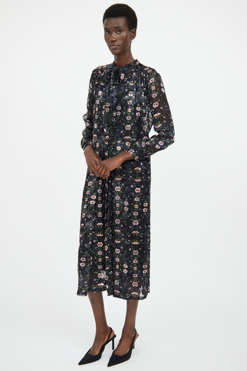 Preen Pink & Black Floral Long Sleeve Dress