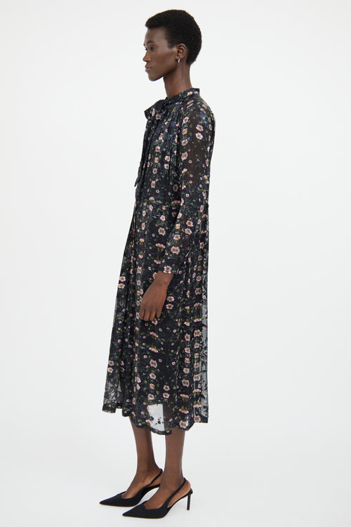 Preen Pink & Black Floral Long Sleeve Dress