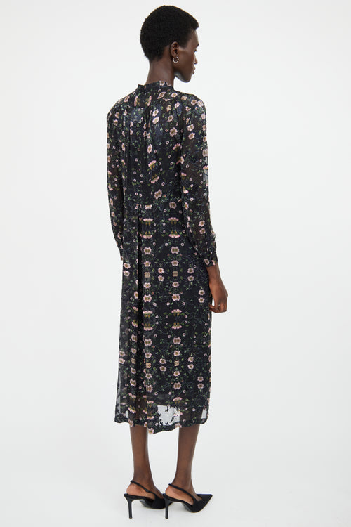 Preen Pink & Black Floral Long Sleeve Dress