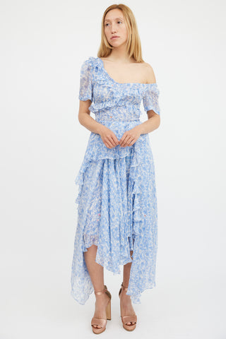Preen Blue & White Floral Ruffle Dress