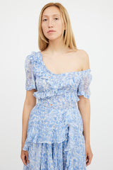 Preen Blue & White Floral Ruffle Dress