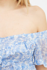 Preen Blue & White Floral Ruffle Dress