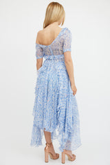 Preen Blue & White Floral Ruffle Dress