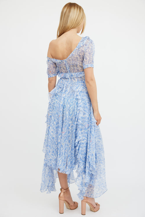 Preen Blue & White Floral Ruffle Dress