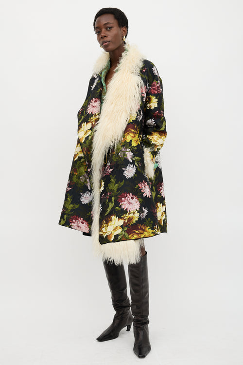 Preen Floral Brocade & Shearling Coat