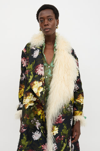 Preen Floral Brocade & Shearling Coat