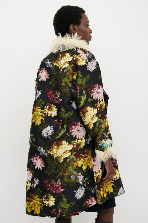 Preen Floral Brocade & Shearling Coat