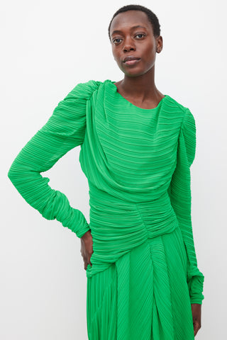 Preen Green Pleated Ruched Dress