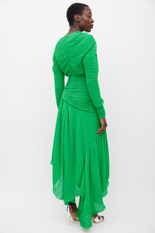 Preen Green Pleated Ruched Dress