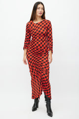 Preen Red & Black Plaid Ruched Dress