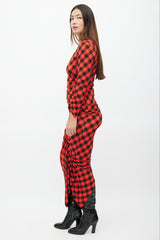 Preen Red & Black Plaid Ruched Dress
