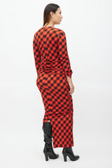 Preen Red & Black Plaid Ruched Dress