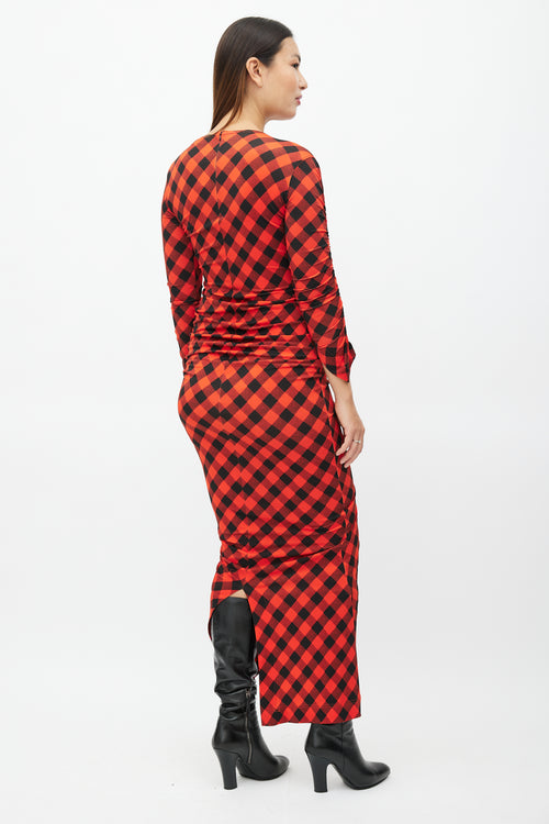 Preen Red & Black Plaid Ruched Dress