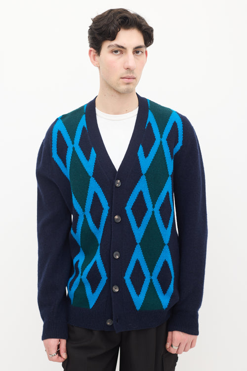 Pringle of Scotland Navy & Multi Wool Argyle Cardigan