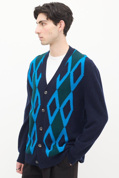 Pringle of Scotland Navy & Multi Wool Argyle Cardigan