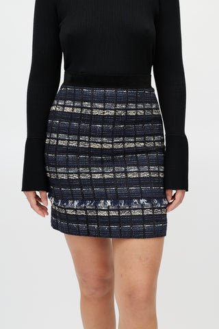 Proenza Schouler Black Blue Plaid Tweed Skirt