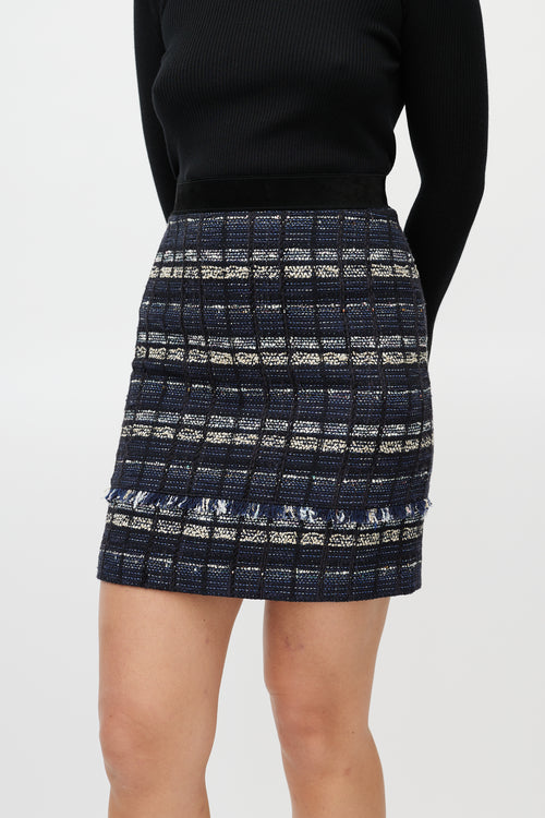 Proenza Schouler Black Blue Plaid Tweed Skirt